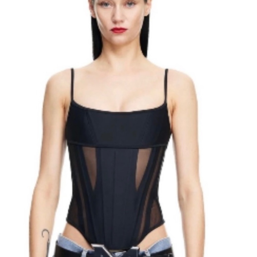 Mugler Black Sheer Corset Top